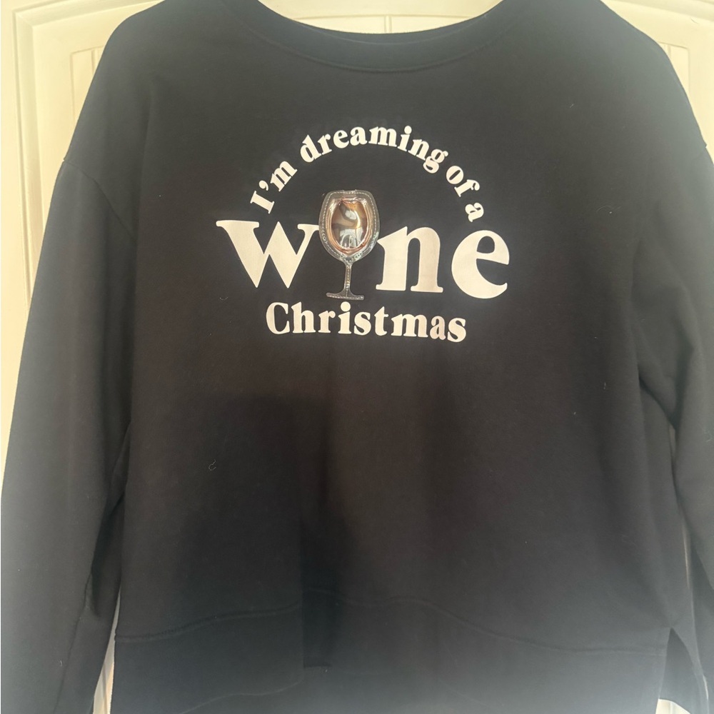 Fifth‎ Sun Pullover Sweatshirt Black 'Wine Christmas' Women's Size L